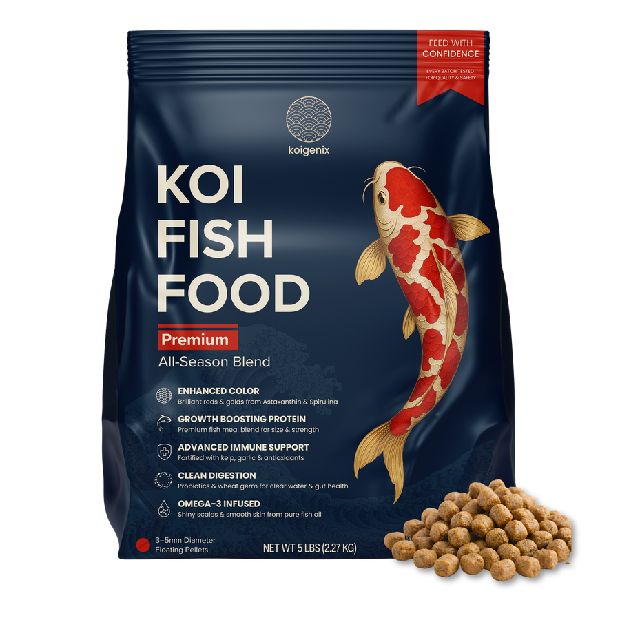 Koigenix Koi Fish Food - Growth & Color Formula, High Protein Floating Pellets with Spirulina, Krill & Probiotics, Easy to Digest, Cleaner Water, All Season - for Koi, Goldfish & Pond Fish